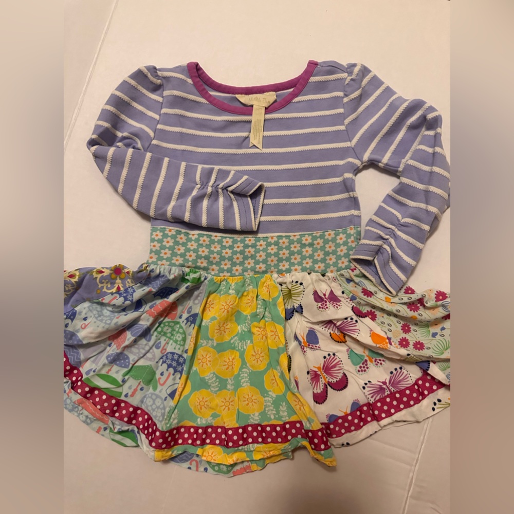 2T Matilda Jane Purple Stripe Long Sleeve Dress with Multi-Color Skirt